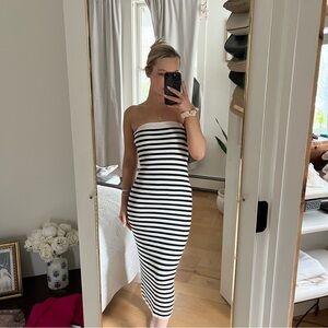 Striped Black and White Strapless Dress